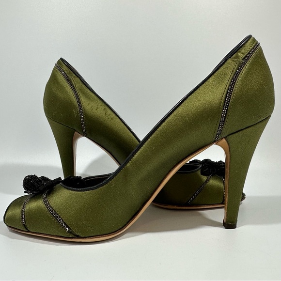 Valentino Garavani Green Black Florak Rhinestone Peep Toe Heels 39 Whimsigoth - Picture 5 of 16